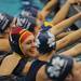 The Michigan water polo team prepare to enter the game pool at Canham Natatorium for the game against Brown on Friday, April 26. Daniel Brenner I AnnArbor.com